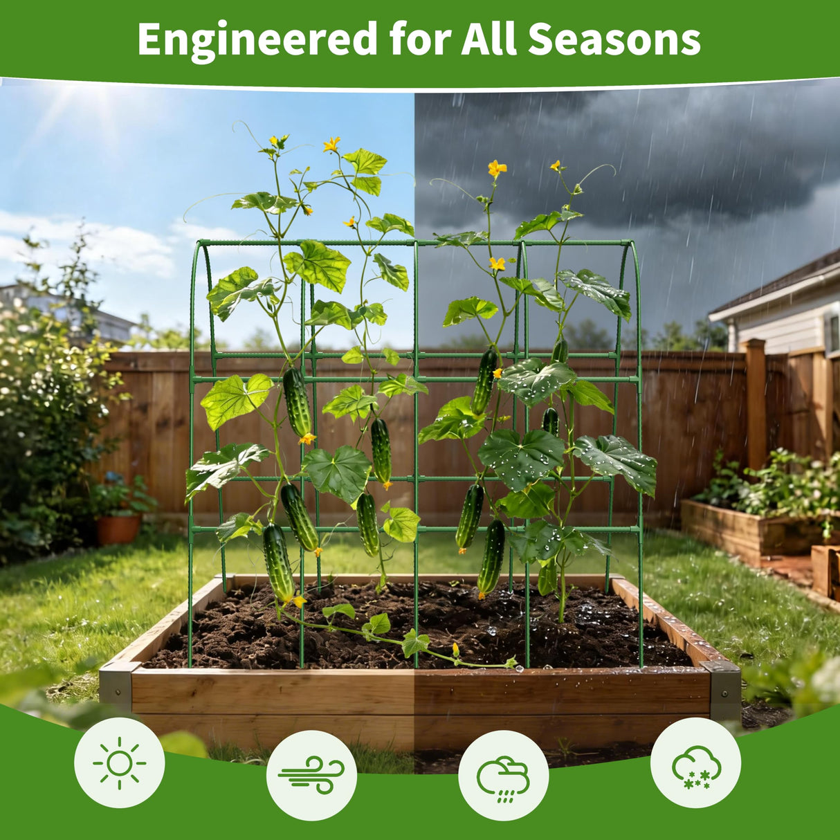 MQHUAYU Cucumber Trellis for Raised Bed,U-Shape Garden Trellis for Climbing Plants Outdoor, Metal Arch Vegetables Trellis, Plant Support for Vine (Green, 63" Lx21.6 Wx47.2 H-Large)