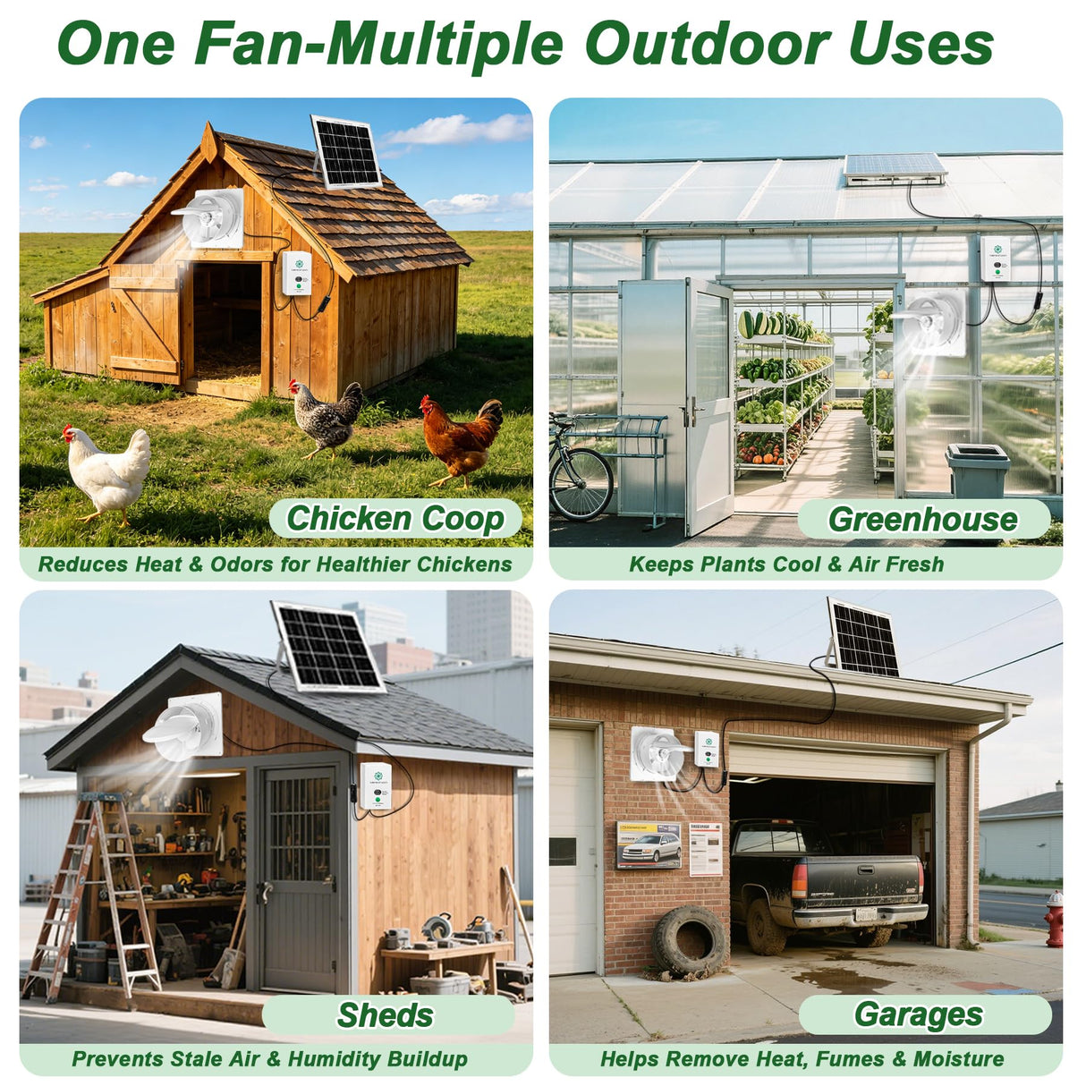 SHENVITASO Solar Powered Exhaust Fan Kit, 25W 8" Ventilation Fan with Battery Backup, Up to 9‑Hour Runtime, 430CFM, IP44 Waterproof, for Chicken Coop, Greenhouse, Shed, Attic, RV