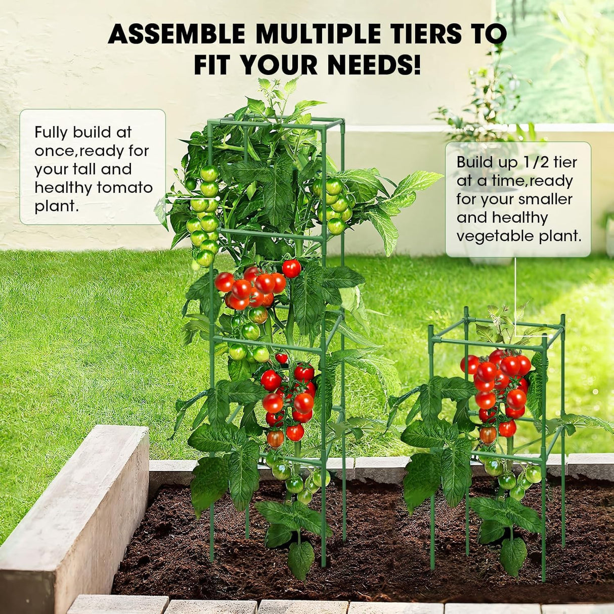 MQUPIN Tomato Cages,3 Packs Square Tomato Cage for Garden Plant Support,41 * 15 * 15in Heavy Duty Steel Plant Tower Stakes Trellis for Climbing Vegetables Flowers Fruits