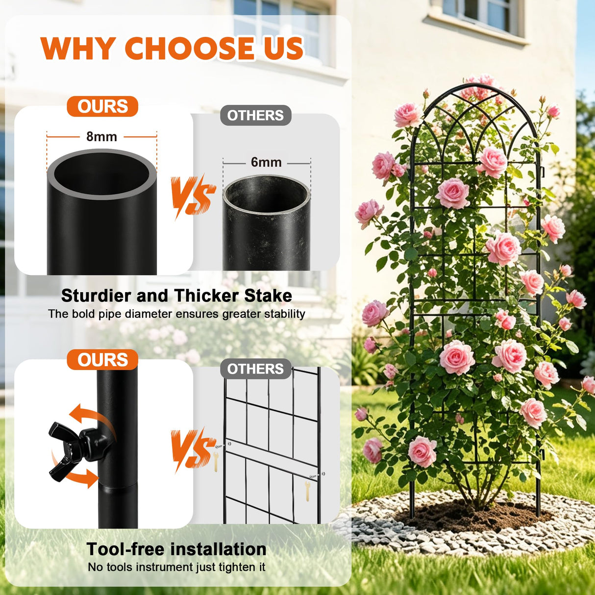 LZRS 71 x 80in Rustic Iron Arch Decoration Garden Trellis with Black Metal Coating – Perfect for Supporting Climbing Plants Outdoor, Roses, Vines, Flowers, and Vegetables.