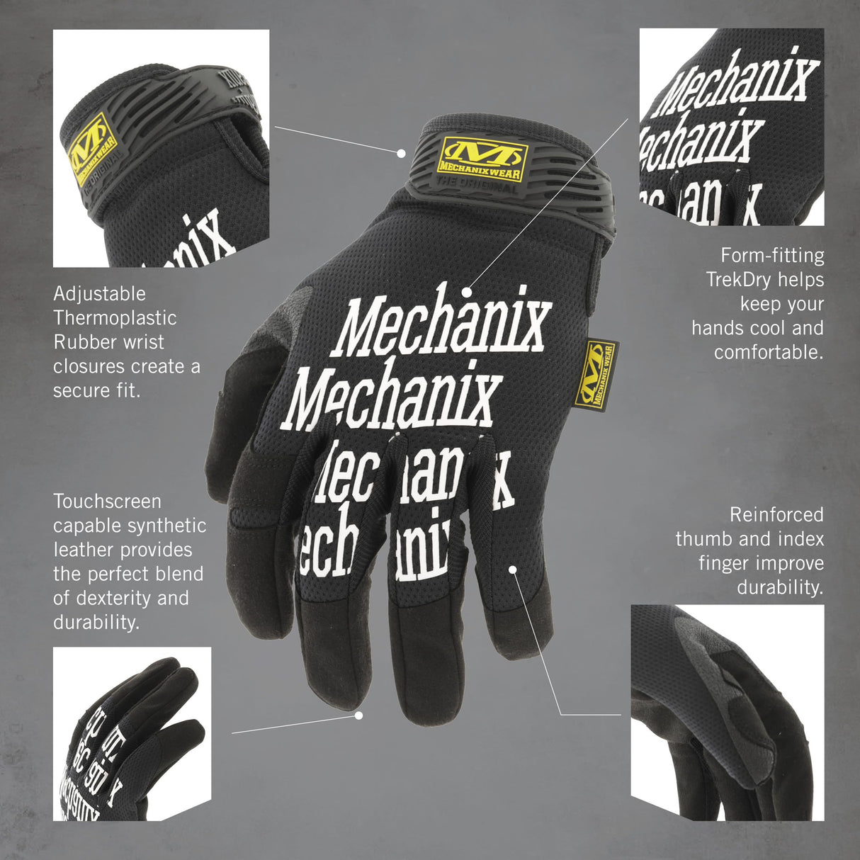 Mechanix Wear Original Work Gloves - Multi-Purpose Outdoor Work Gloves - Secure Fit - Durable & Machine Washable - Breathable & Comfortable - X-Large - Black