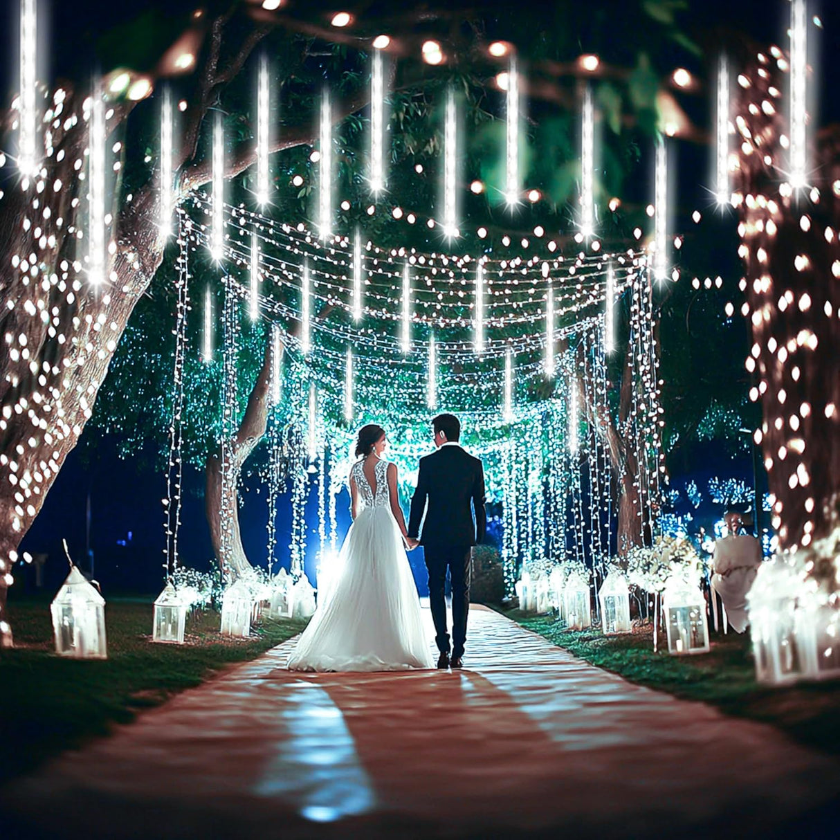 Kwaiffeo Christmas Lights Outdoor, 24 Tubes(Equivalent to 3 Sets of 8-Tubes) Meteor Shower Light Snow Falling Icicle Lights for Xmas Tree Halloween Decoration Wedding Party Window, UL Plug, White