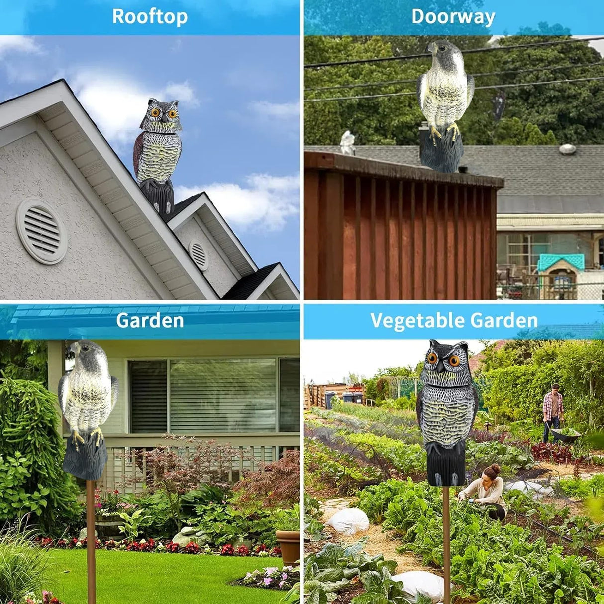 YAOSAN Hawk Decoy to Scare Birds Away - Owl & Hawk Garden Decoy Combo, 2X Protection Wind-Activated Bird Deterrent for Farms & Yards, 50% Larger Size (15")