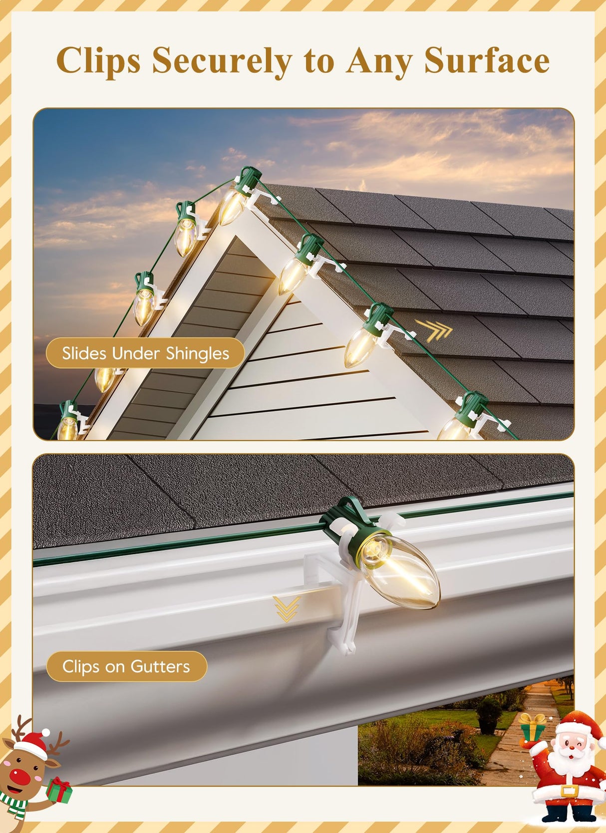 All In One Christmas Light Clip, Universal Gutter and Shingle Clip for C7, C9 and Mini Lights, 100 Pack