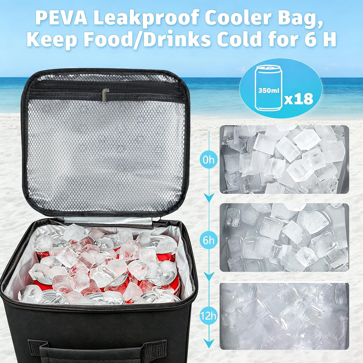 XYFuuee 2-in-1 Cooler Organizer Insert for X Large Bogg Bag Accessories, PEVA Portable Leak-Proof Ice Chest, Lightweight Mesh Divider Inserts Pouch with 4Fastener for XL Bog Beach Rubber Tote, Black