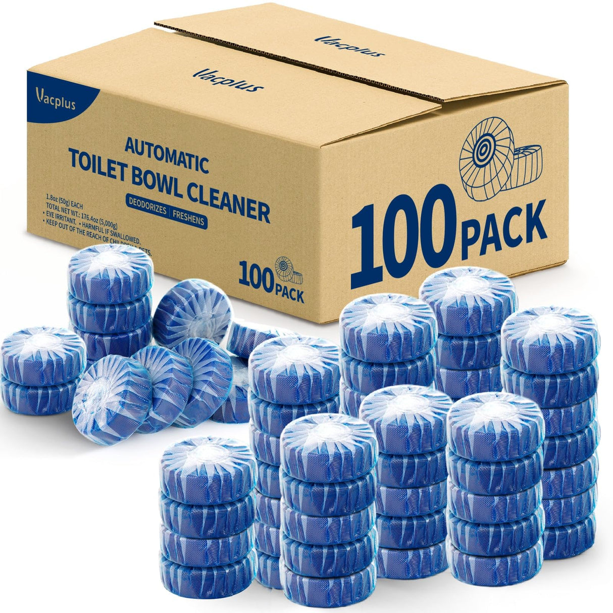 Vacplus Automatic Toilet Bowl Cleaner Tablets, Bathroom Toilet Tank Cleaner (100 PACK), VA-T165