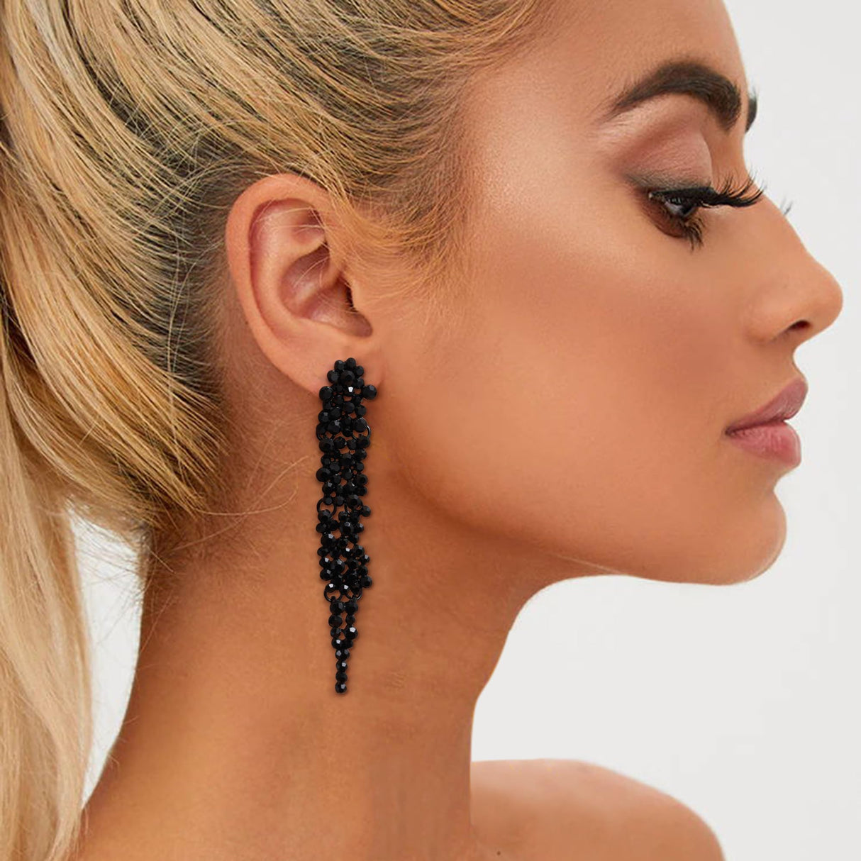 EVER FAITH Austrian Crystal Art Deco Chandelier Long Dangle Earrings Black