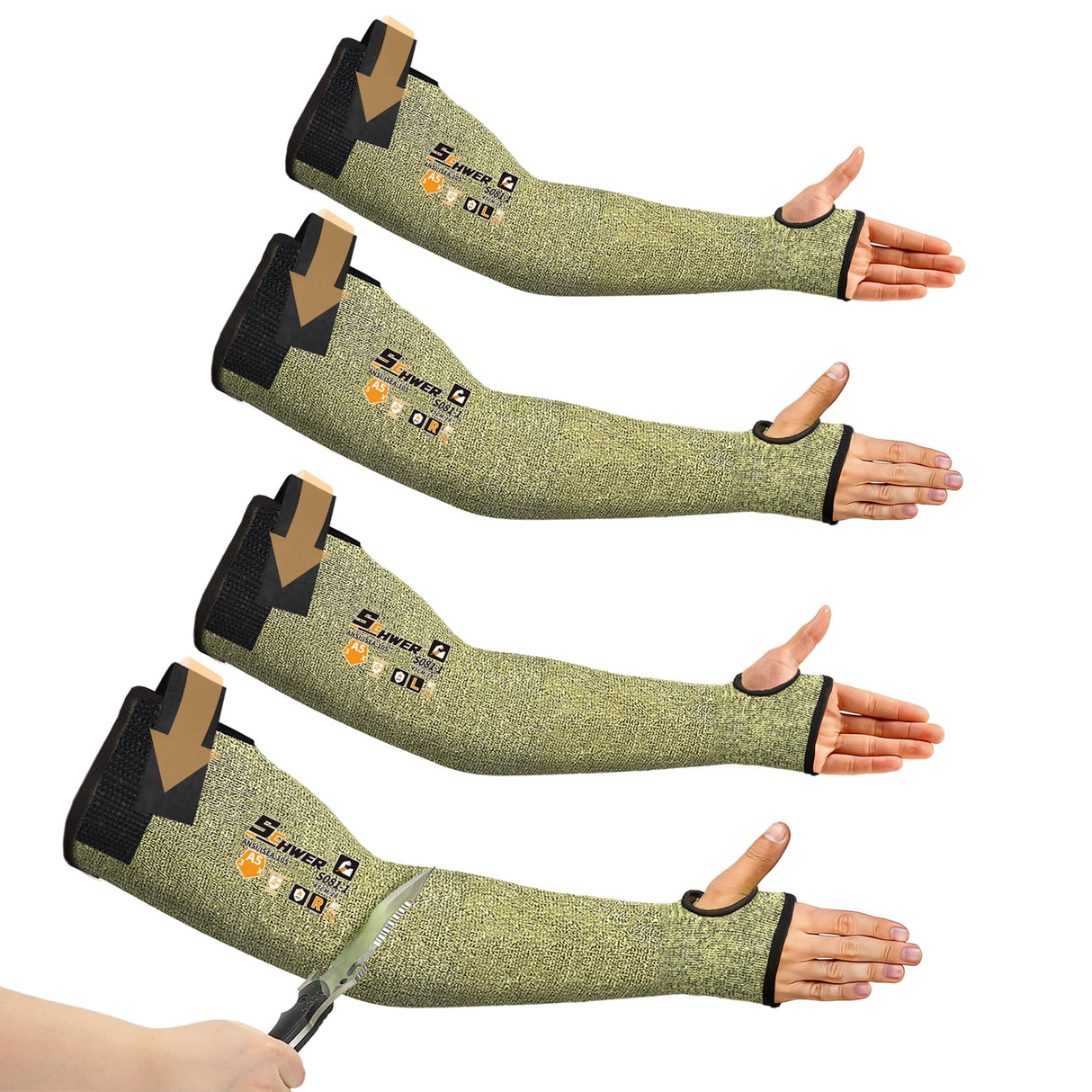Schwer 2 Pairs CORE Arm Protection Sleeves S081, ANSI A5 Cut Resistant Sleeves with Thumbhole, Flame Resistant Welding Sleeve for Work Kitchen, Farmer Sleeve for Gardening Arm Guards