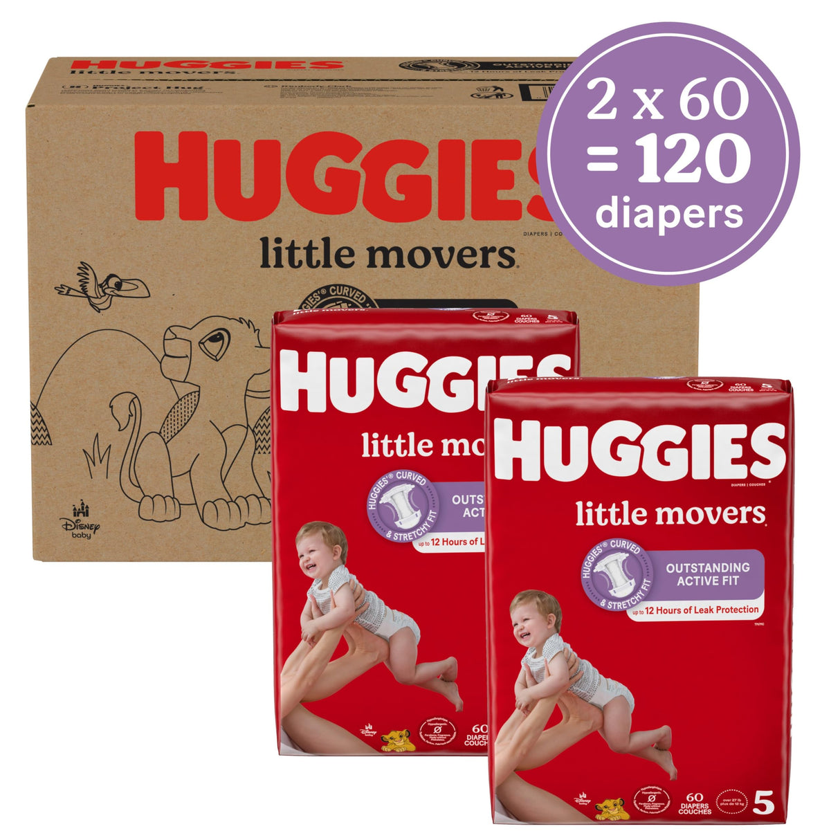 Huggies Size 7 Diapers, Little Movers Baby Diapers, Size 7 (41+ lbs), 68 Count