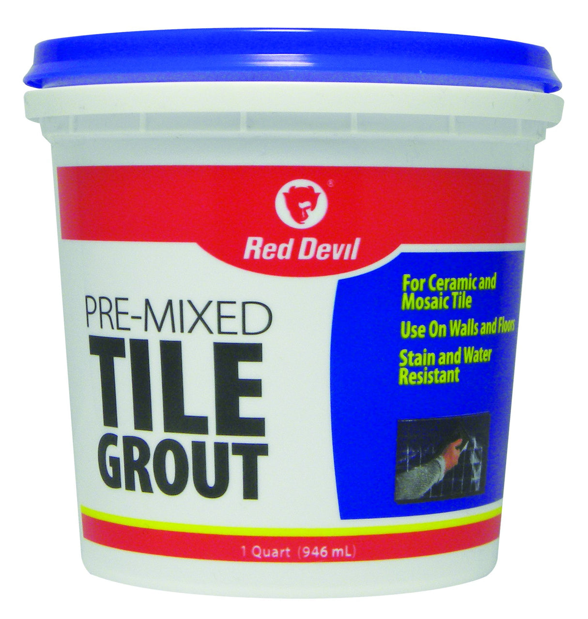 Red Devil 0424 Pre-Mixed Tile Grout - Professional Quality, Excellent Adhesion, Ideal for Wall & Floor Use - 1 Quart, White, Pack of 6, Made in USA