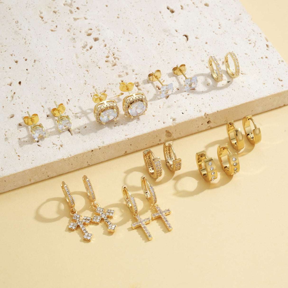 FEYIR 9 Pairs Earrings for Men Stainless Steel Small Hoop Earrings Hypoallergenic CZ Cross Dangle Earrings Cubic Zirconia Stud Earrings Huggie Men's Earrings Set