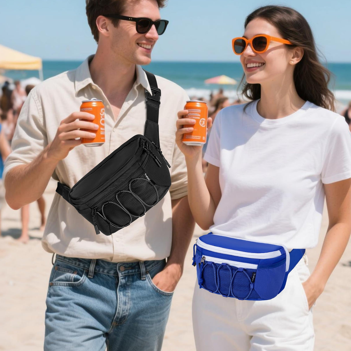 Trahzia Fanny Pack Cooler, Insulated Waist Pack Snack Bag, Portable Hip Pack for Beach, Camping and Hiking, Black