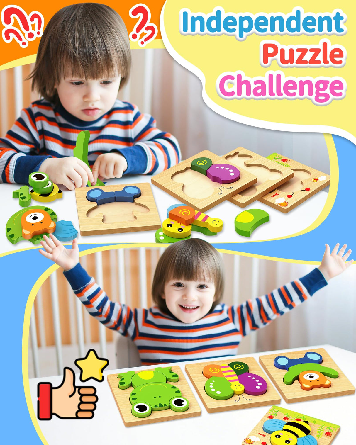 Bekayshad Wooden Puzzles Toddler Toys Gifts for 1 2 3 Year Old Boys Girls, 8 Pack Animal Jigsaw Puzzles Montessori Toys, Learning Educational Christmas Birthday Gifts for Girls Boys Ages 1-3