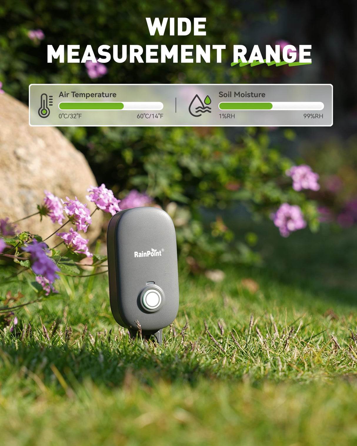 RAINPOINT Bluetooth 2-in-1 Soil Moisture & Air Temp Meter, App Remote Monitoring, 20 Plant Database, Compatible with WiFi Hub TWG009 & Water Timer ITV102b