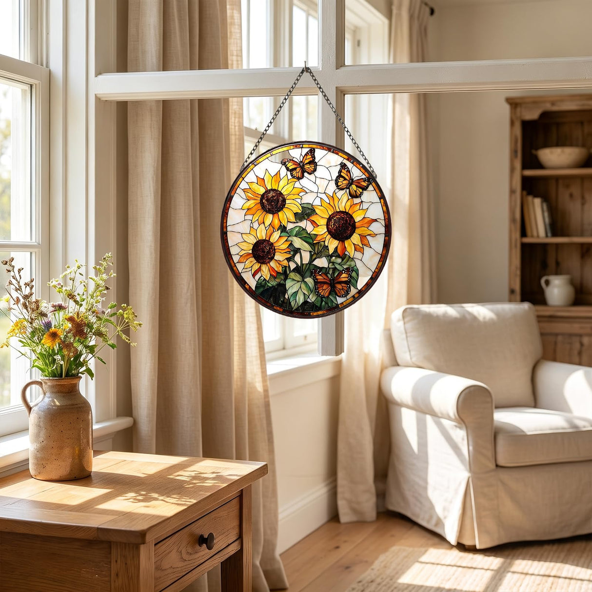 Zhuoyaju Stained Glass Suncatcher Window Hanging, 7.8 x 7.8 in