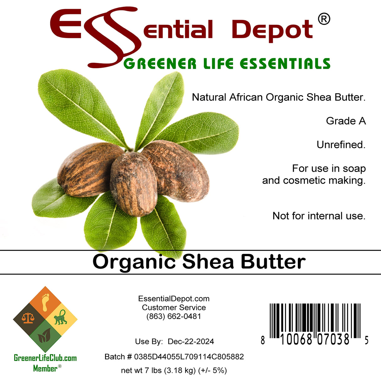 Essential Depot Shea Butter - Grade A - Organic - Unrefined - 7 lbs in a PP Pail - R.E.D. Roasted - microwavable container with resealable lid and removable handle
