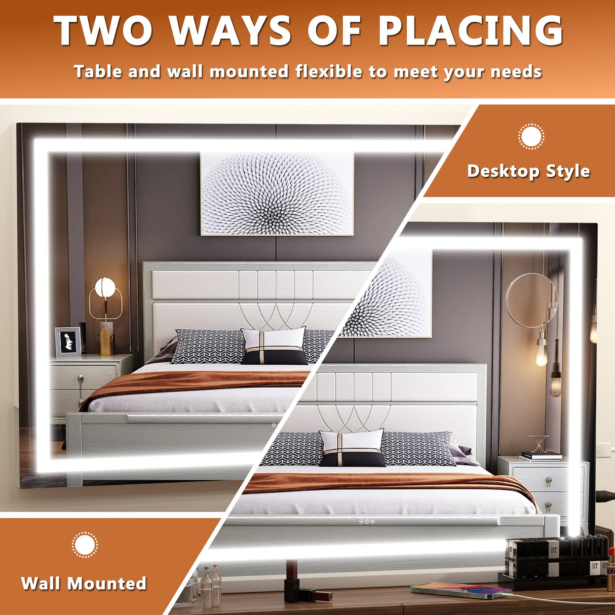 Hasipu Vanity Mirror with Lights, 32" x 22" LED Makeup Mirror, Lighted Makeup Mirror with Dimmable 3 Modes, Touch Screen Control Vanity Mirror Square White