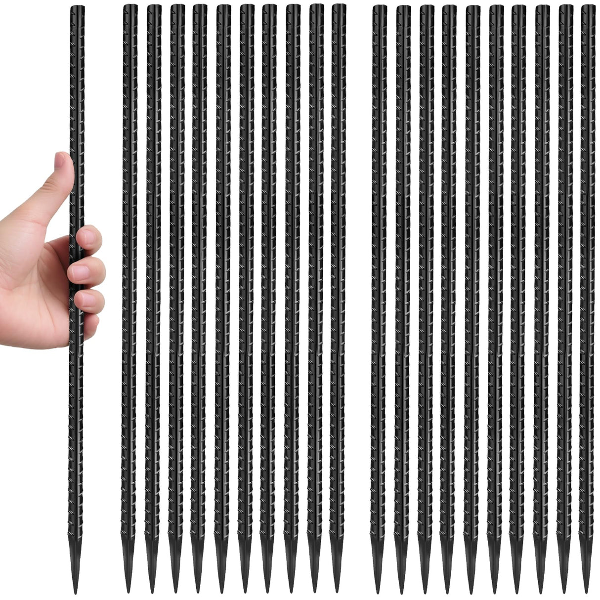 Homwin 16 inches Rebar Stakes 24-Pack Straight Metal Stakes Heavy Duty 5/16" Diameter Ground Stake for Tent, Fence, Landscaping, Concrete Forming, Outdoor Decoration and Plant Support
