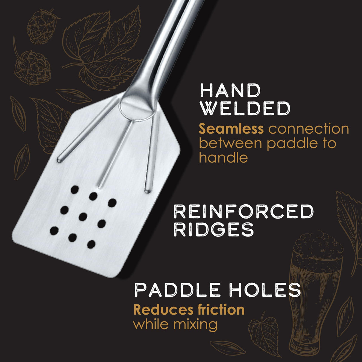 CONCORD 42" Stainless Steel One Piece Deluxe Commercial Grade Mixing Paddle. Great for Home Brewing, Seafood, Crawfish, Shrimp, Crab Boil and more.