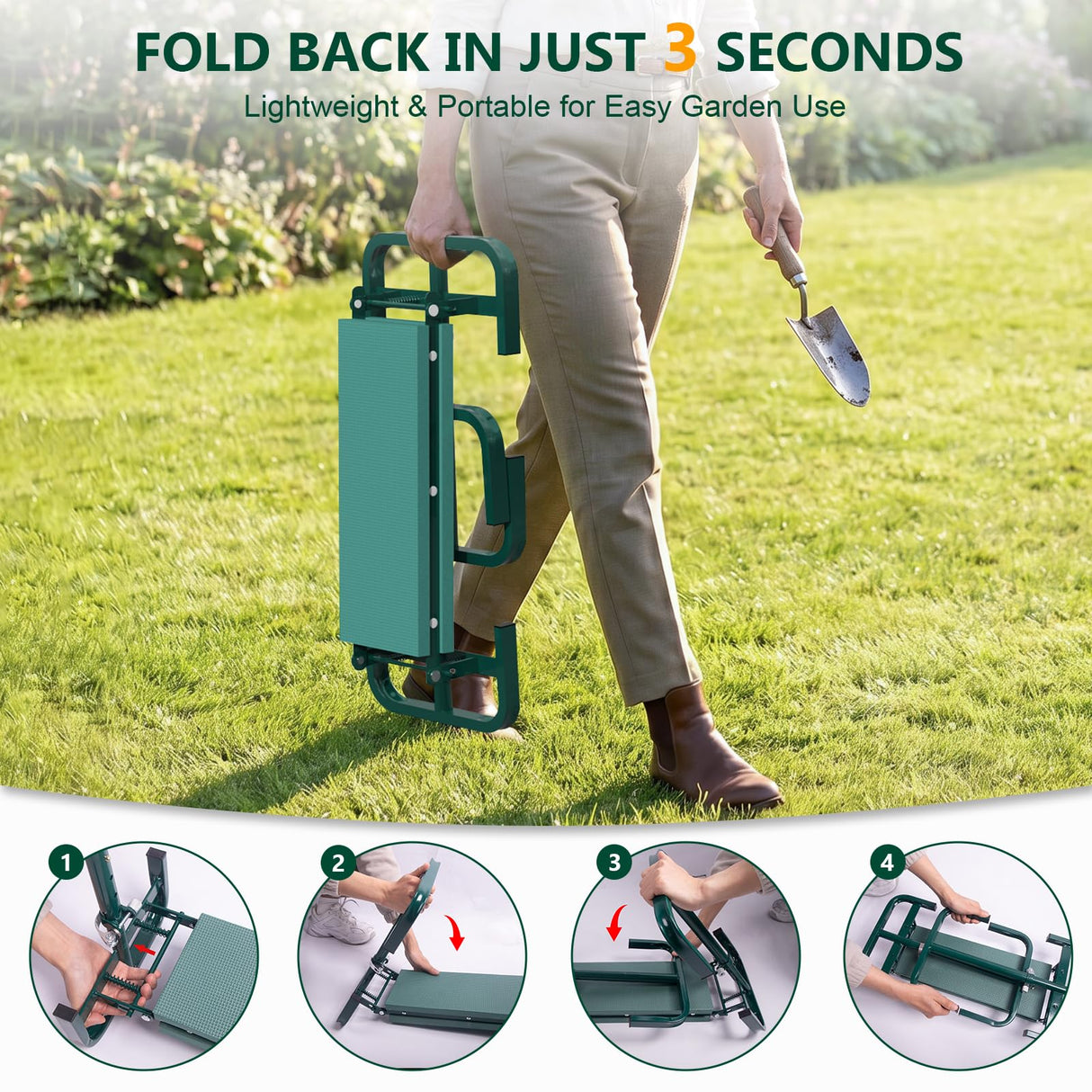 AUROPEAK 2-in-1 Garden Kneeler and Seat, Adjustable Garden Stool with Thickened Pad & Handles, 7-Level Height Adjustment, Foldable 420lbs with 2 Tool Bags for Seniors Gardening Outdoor Use