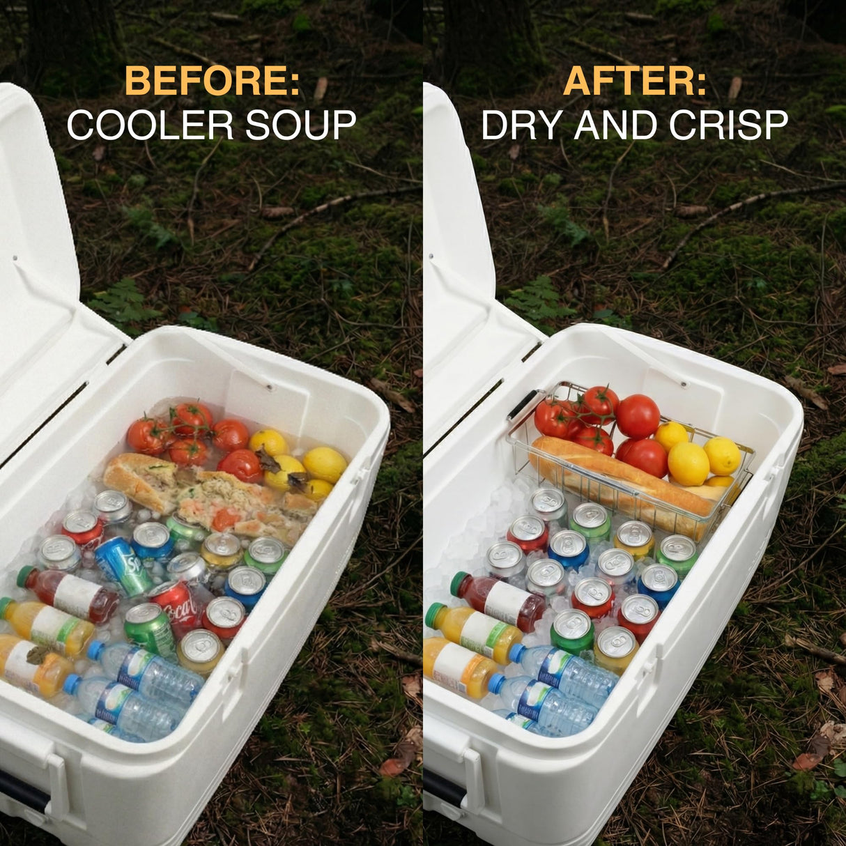 Adjustable Cooler Basket - Expands 11.75" to 18.5" - Non-Slip Rubber Handles, Universal Insert for Full Size Ice Chests, Dry Goods Tray Cooler Accessory - Fits Igloo, Coleman, Lifetime, Pelican, More