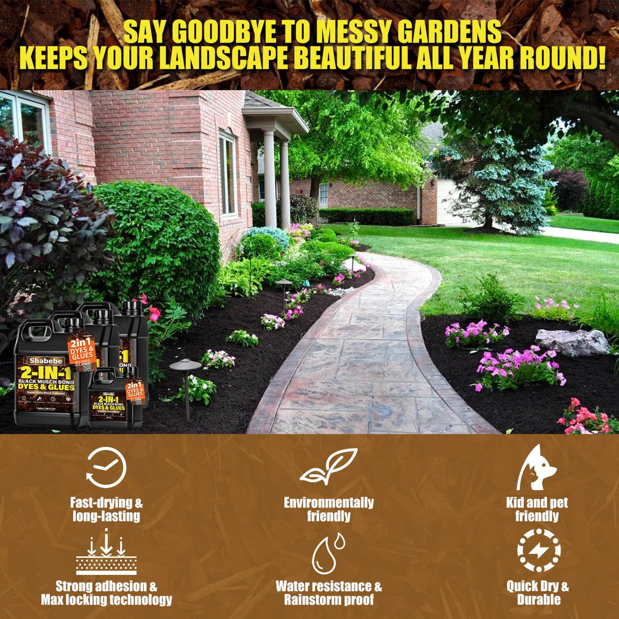 Mulch Bond -1Gallon Black Color 2-in-1 Mulch Dye & Glue for Landscaping, Super Strength Landscape Adhesive Landscape Lock, Fast-Dry, Non-Toxic, Mulch Binder Glue, Pea Gravel, Adhesive Max Mulch Hold