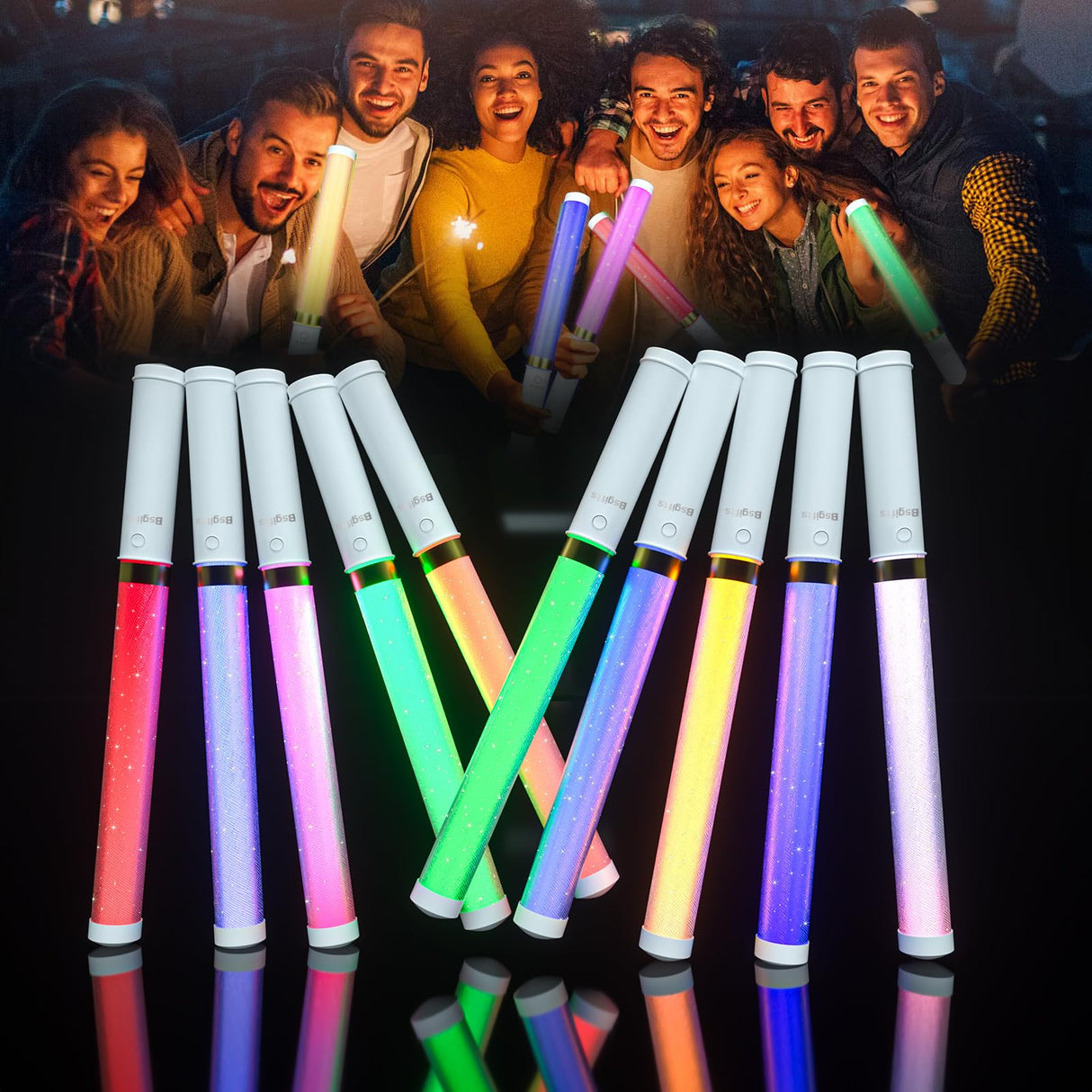 Bsgifts LED Glow Sticks 6 Pack, Reusable Light Up Toys 15 Colors Light Stick Bulk, Glow Party Supplies for Wedding, Birthday, Raves, Concert, Camping, New Year, Halloween, Christmas (with AAA Battery)