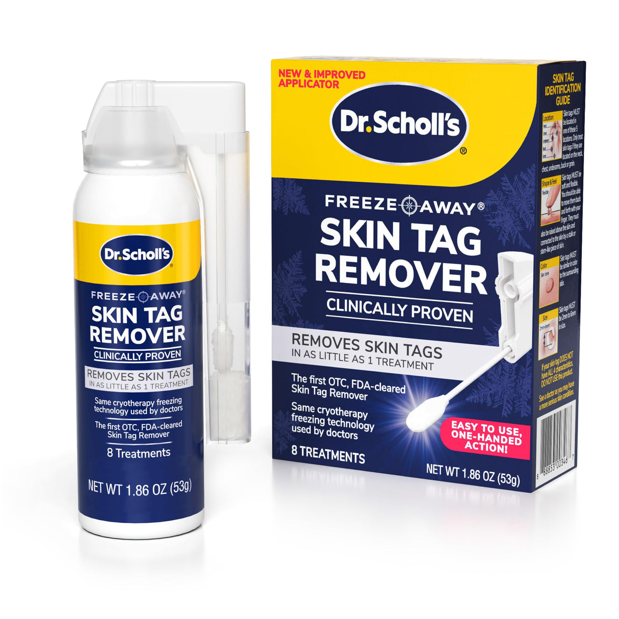 Dr. Scholl's Freeze Away Skin Tag Remover - The First FDA Cleared, at Home Skin tag Removal kit. Clinically Proven Skin tag Removal in as Little as 1 Treatment. 1 Skin tag Removal kit, 8 Treatments.
