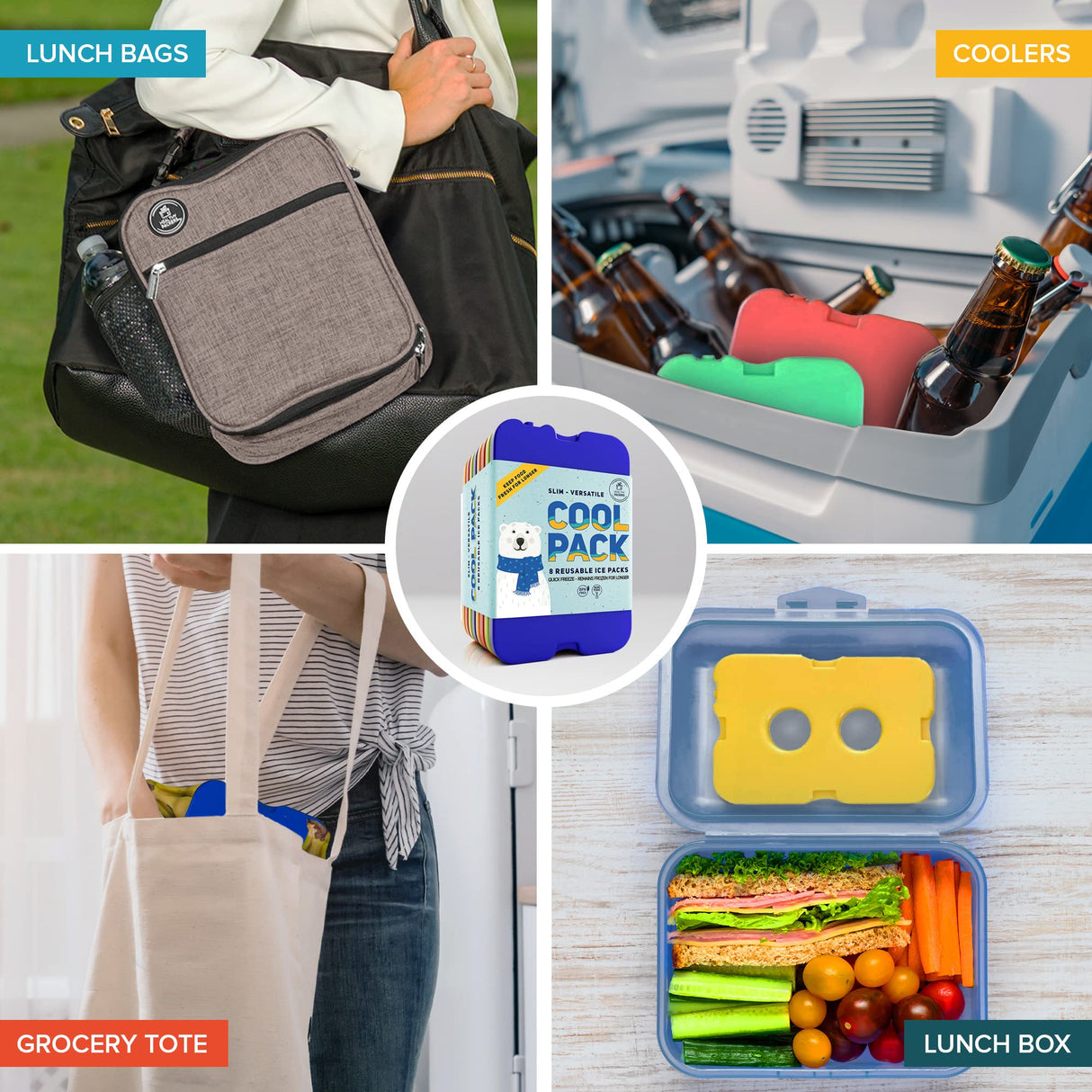 Healthy Packers Ice Packs for Lunch Boxes & Coolers - 8pk Original Cool Pack | Slim & Long-Lasting Reusable Ice Pack for Lunch Bags | Freezer Packs for Coolers (Set of 8)