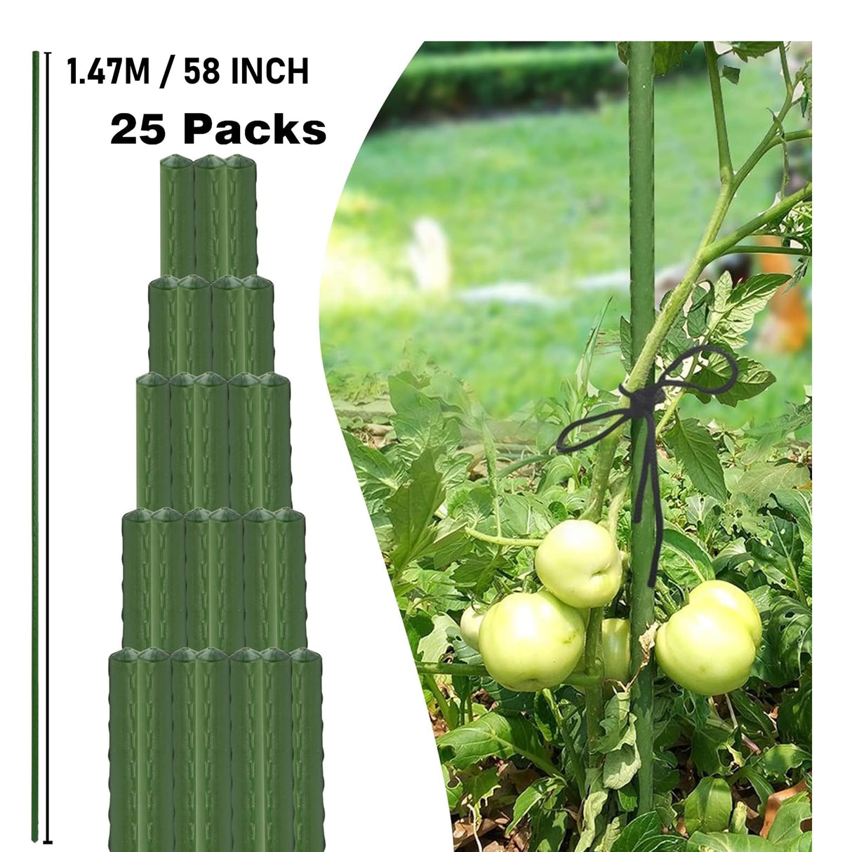 Xiny Tool Garden Stakes, 25 Pack Steel Plant Garden Tomato Stakes with Plastic Coat for Climbing Plants (25 Pack 58 Inch)
