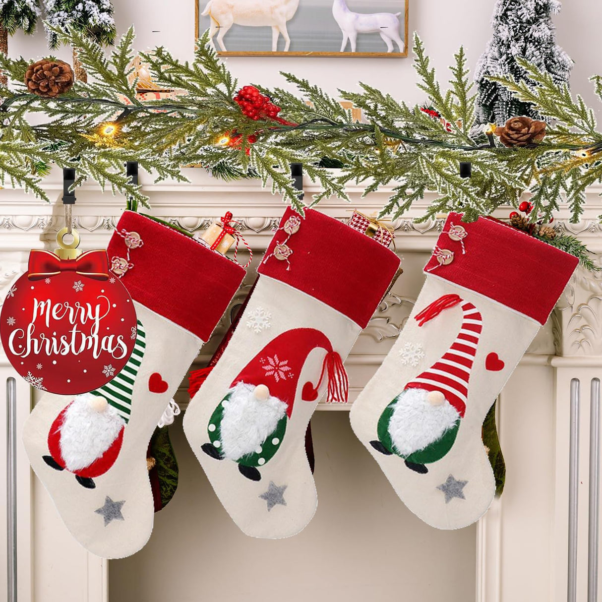 AZHAIBUQI 4 Pack Christmas Fireplace Stocking and Garland Hanger,Mantle Garland Holder for Hanging Christmas Stockings,Adjustable Garland and Stocking Holder,Black