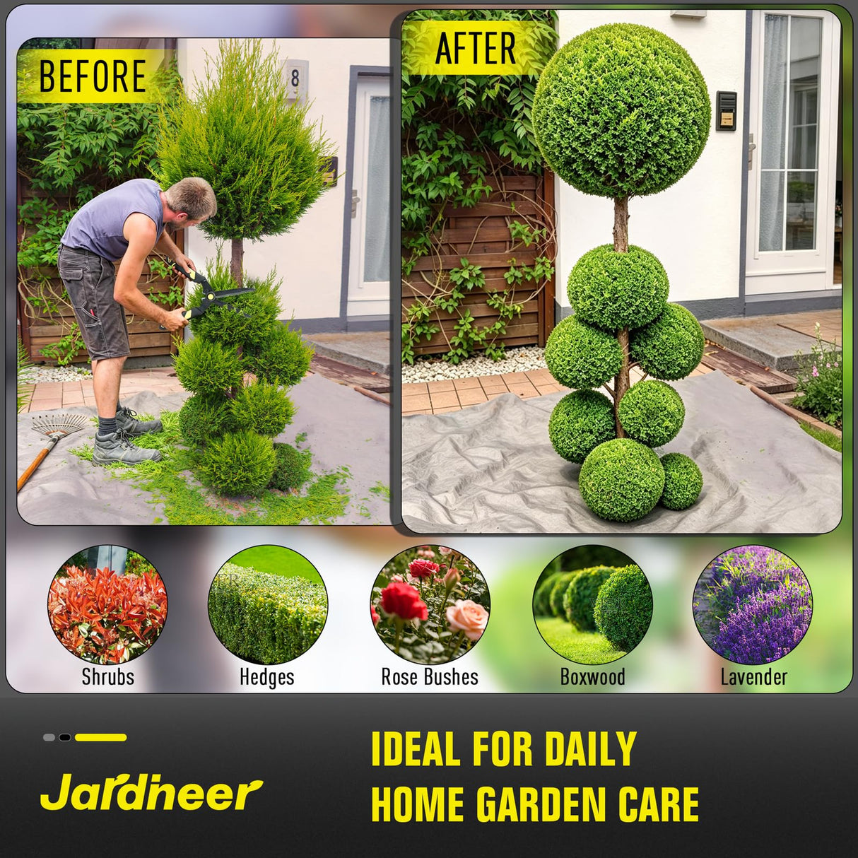 Jardineer 16.5'' Hedge Shears, Lightweight Hedge Clippers Handheld with Shock-Absorbing Bumpers and Sharp Steel Wavy Blade, Landscaping Shears for Trimming Hedges, Shrubs and Shaping Bushes