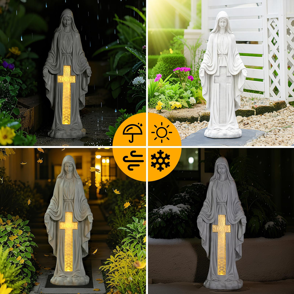 VChymm Solar Virgin Mary Praying Statue 27.9 Inch- Outdoor Religious Garden Decor with LED Lights, Weather-Resistant Magnesium Oxide Sculpture for Yard, Patio, Entryway (White Solar Virgin Mary)