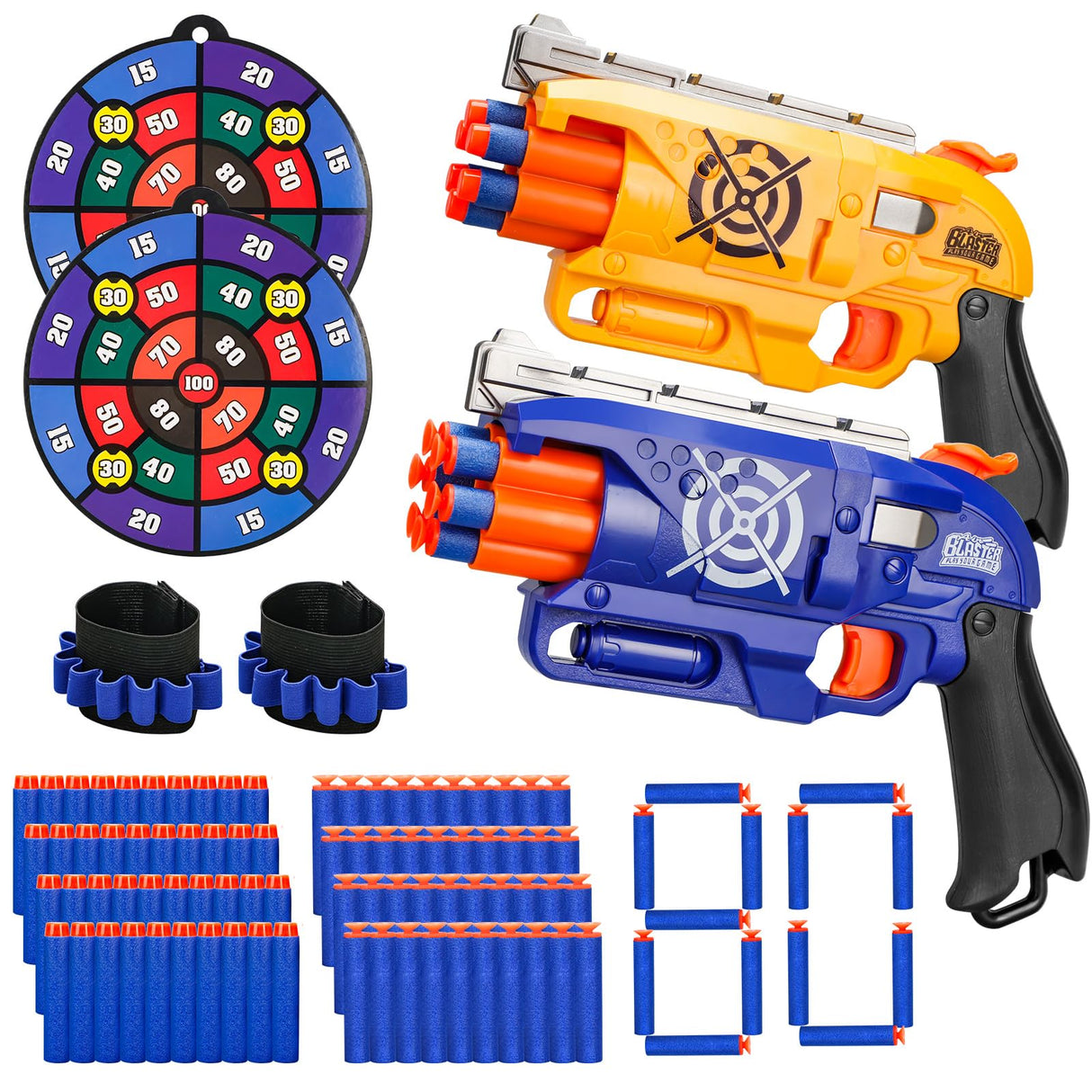 2 Pack Blaster Guns Boys Toy for 3+ Year Old Kids, 80 Soft Foam Darts Bullets, 2 Targets & 2 Wrist Strap, Gun Toys Gifts for Ages 8-12,Christmas Stocking Stuffers Party Supplies for Toddler Orange