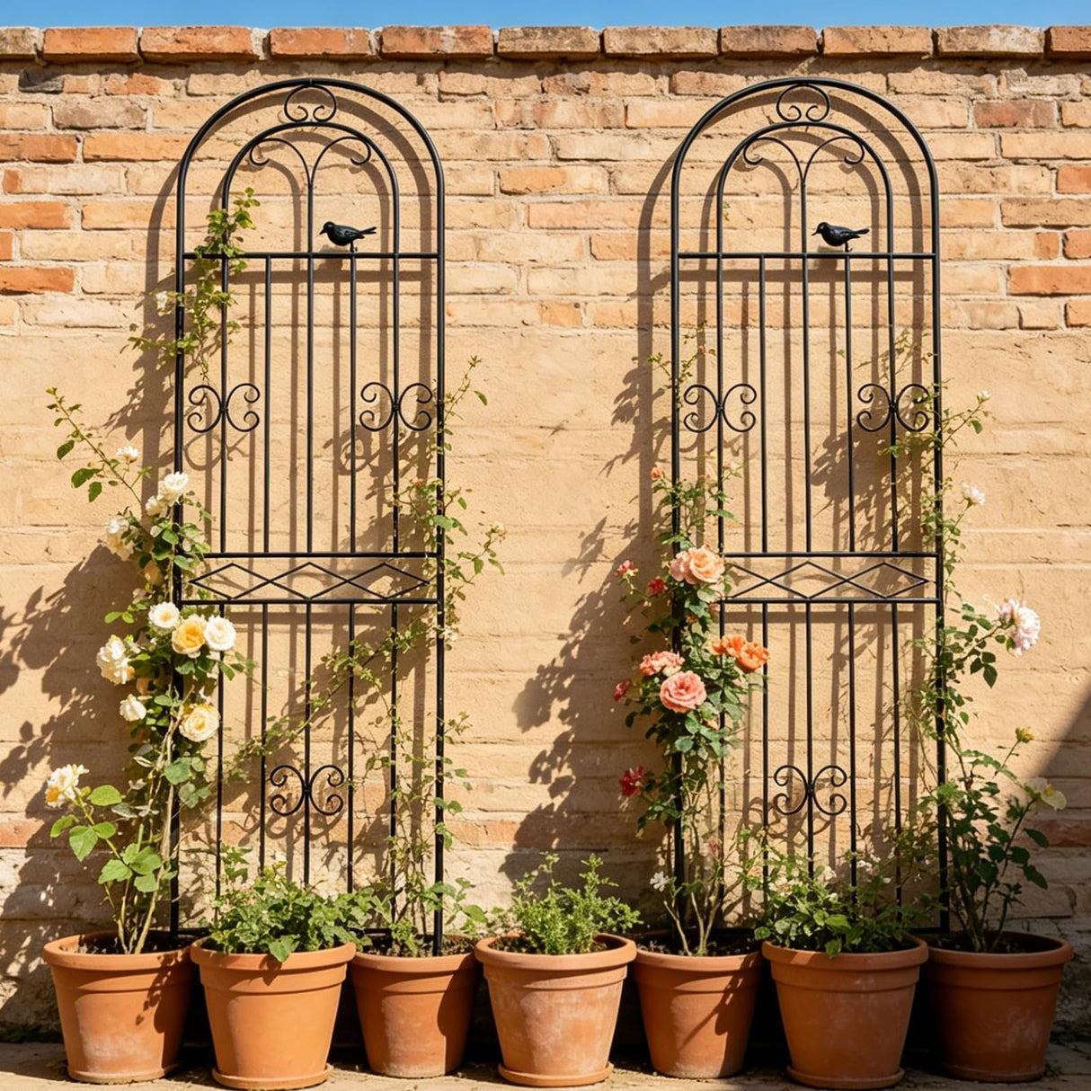 Macteyia 2 Pack 86.7" H x 19.7" W Metal Garden Trellis with Black Coating, Wire Lattice Grid Panel for Climbing Plants Outdoor Roses Vine Cucumbers Vegetables Flower Support (86.7" H, 2 Pack)