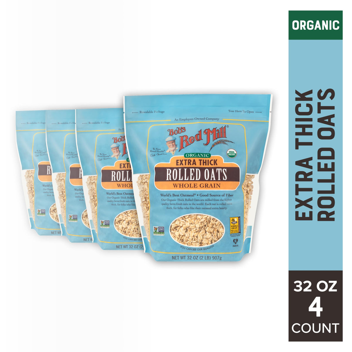 Bob's Red Mill Organic Thick Rolled Oats, 32oz (4 Pack)