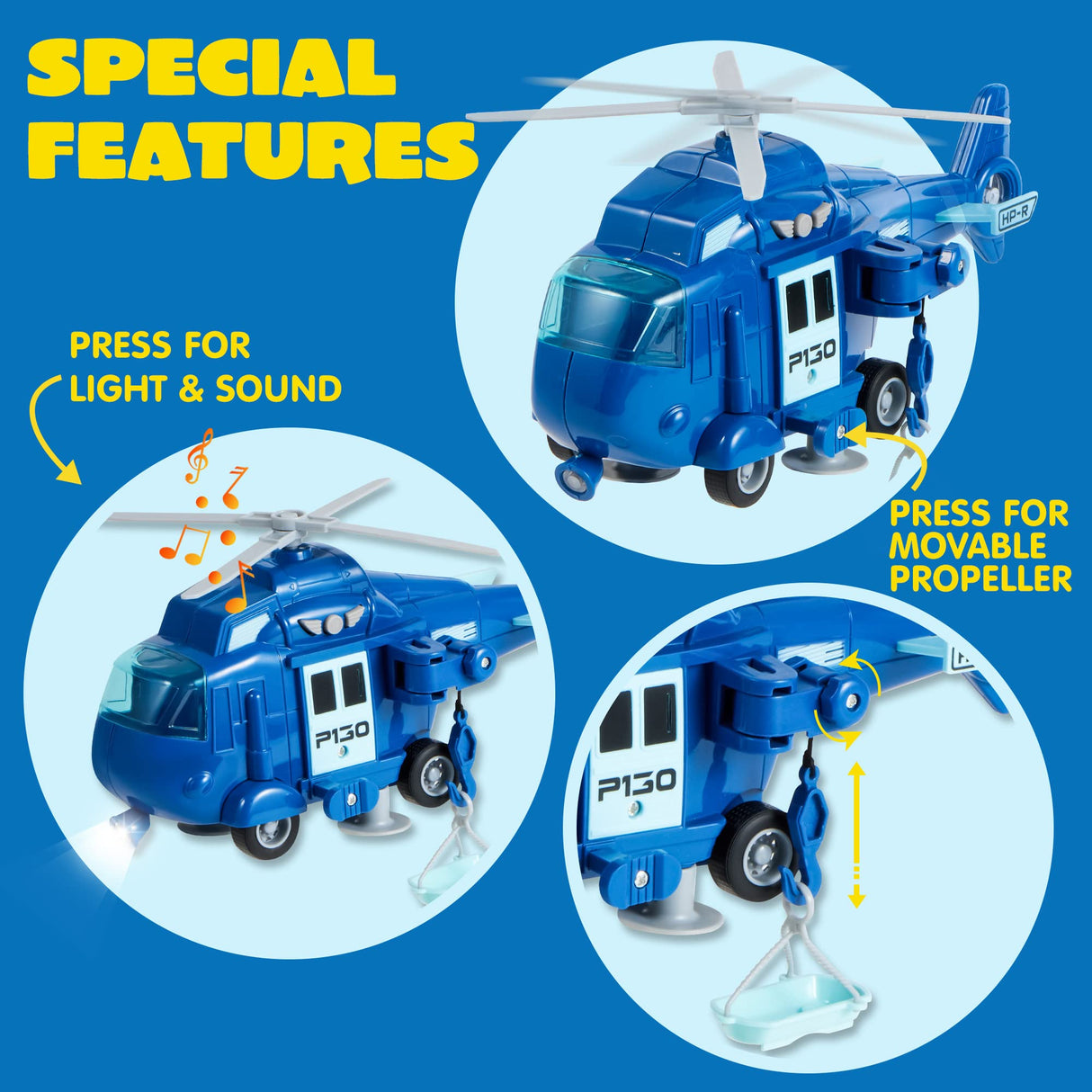 JOYIN 4 Packs Emergency Vehicle Toy Playsets, Friction Powered Vehicles with Light and Sound, Including Fire Truck, Ambulance, Play Police Car and Helicopter, Christmas Toddler Kids Boys Gifts