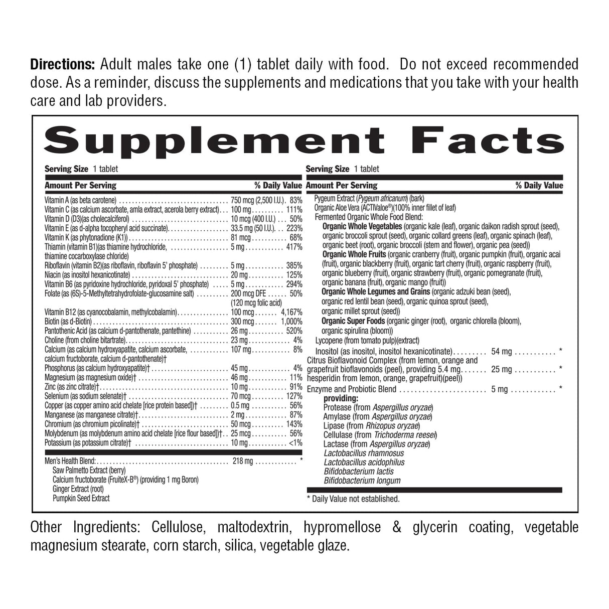 Country Life Core Daily-1 for Men - Multivitamin with Probiotics, Saw Palmetto, Pumpkin Seed Extract, and Coenzymated B Vitamins - Gluten-Free and Vegetarian - 60 Tablets