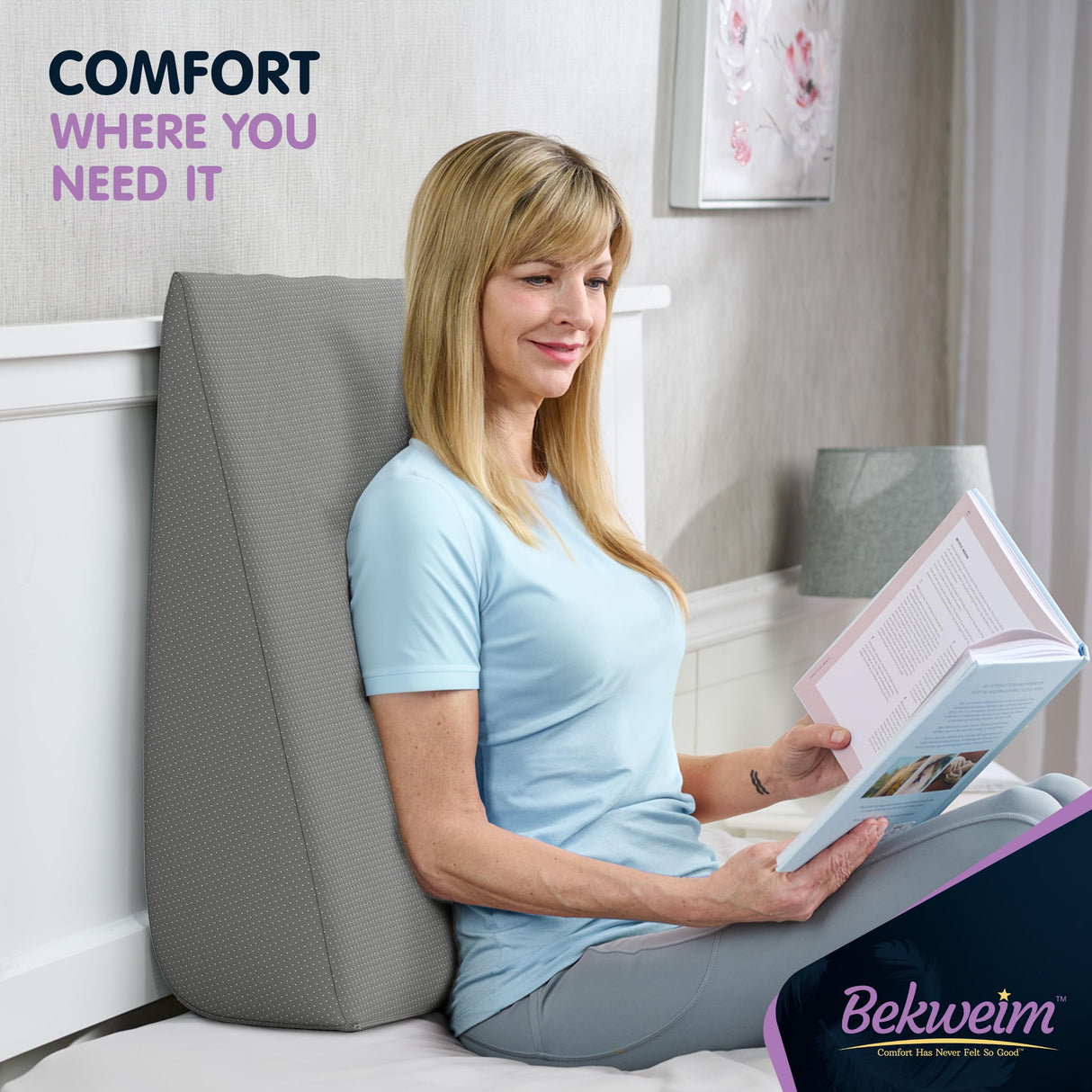 Bed Wedge Pillow | Unique Curved Design for Multi Position Use | Memory Foam Wedge Pillow for Sleeping | Works for Back Support, Leg, Knee | Includes Cover Plus Extra Sheet (Dark Grey)