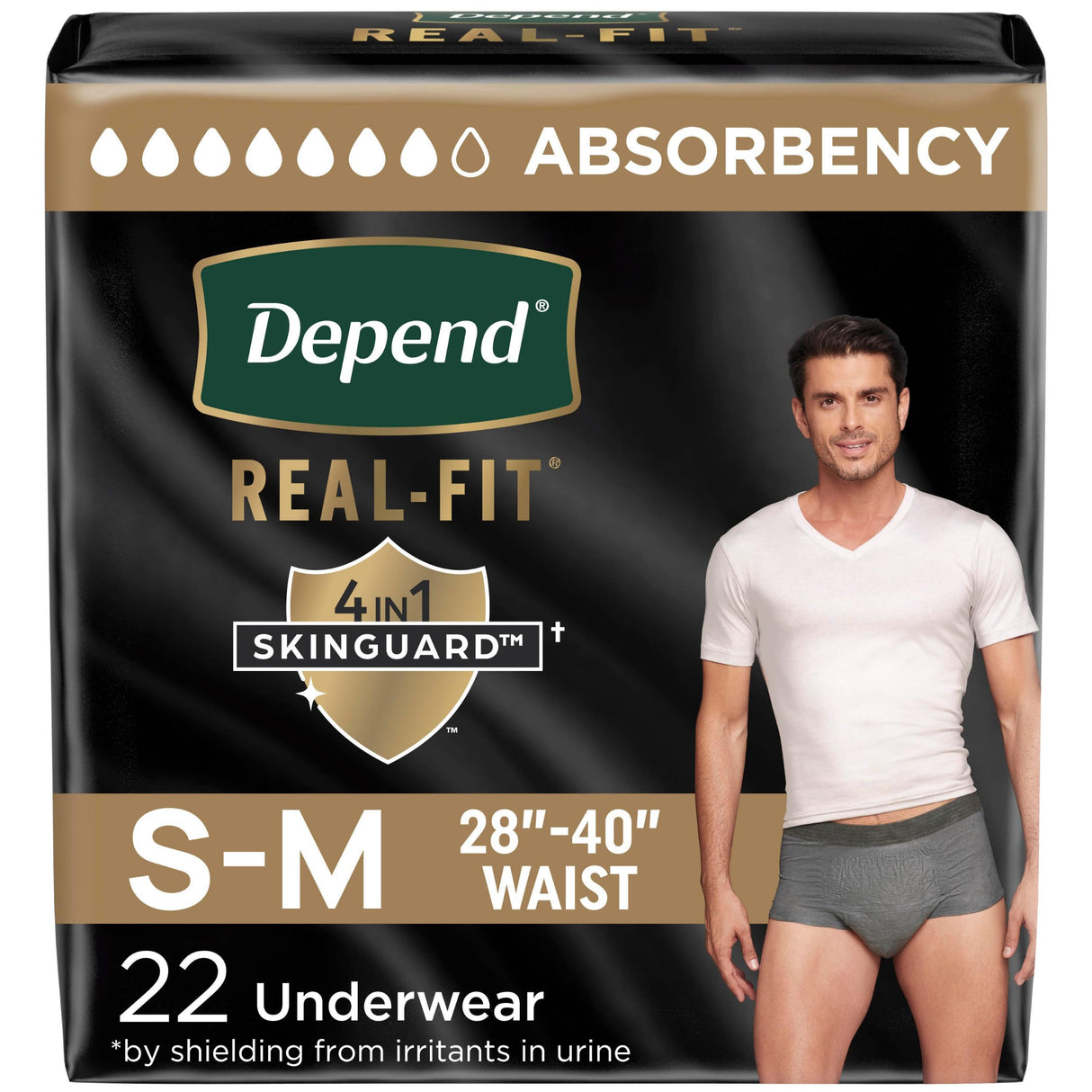 Depend Real Fit Incontinence Underwear for Men, Disposable, Maximum Absorbency, Small/Medium, Grey, 22 Count, Packaging May Vary