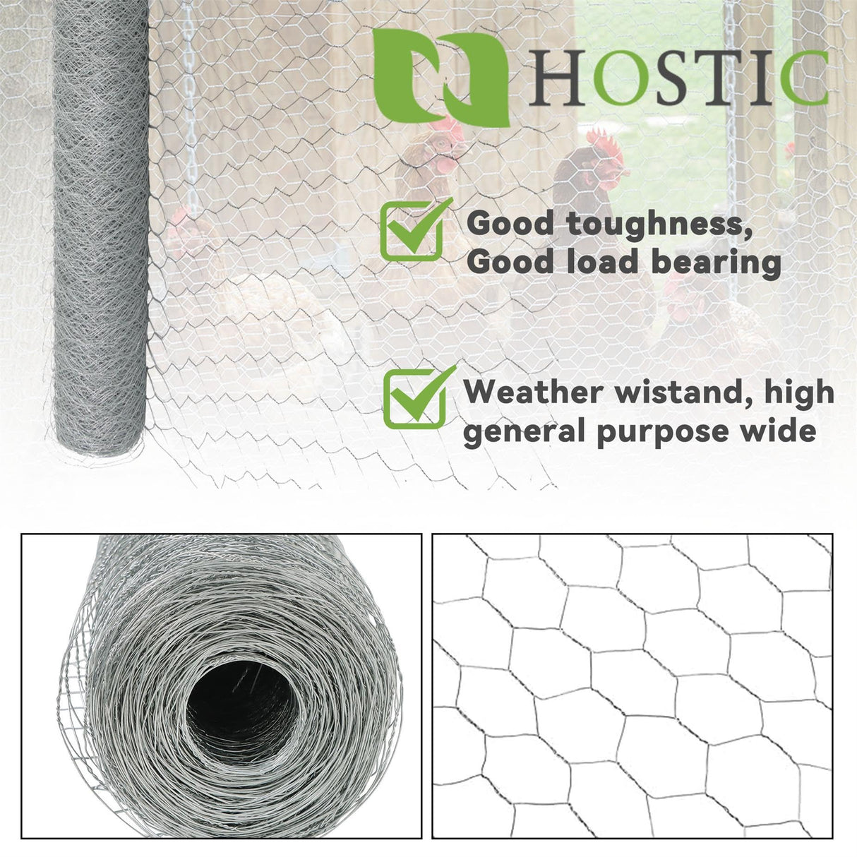 HOSTIC 6FTx150FT Chicken Wire Netting 2IN Galvanized Wire Mesh Hexagonal for Poultry Garden Fencing Barrier