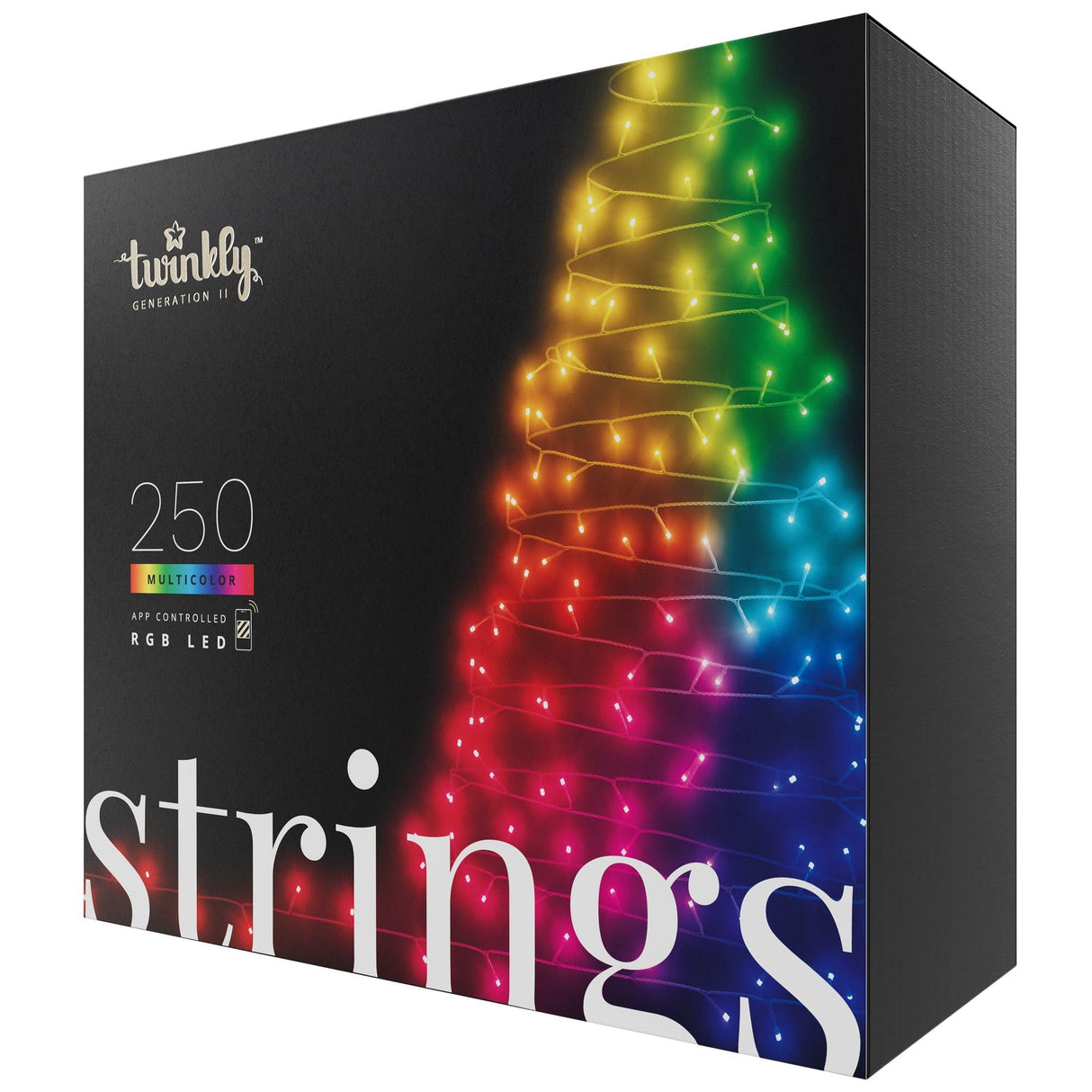 Twinkly Strings 250 LED RGB, Including White, LED Light String for in-and Outdoor, Christmas Lights, Smart LED Lights, Mappable LEDs, Compatible with Alexa, Google Home, IP44, Green Wire, 65ft