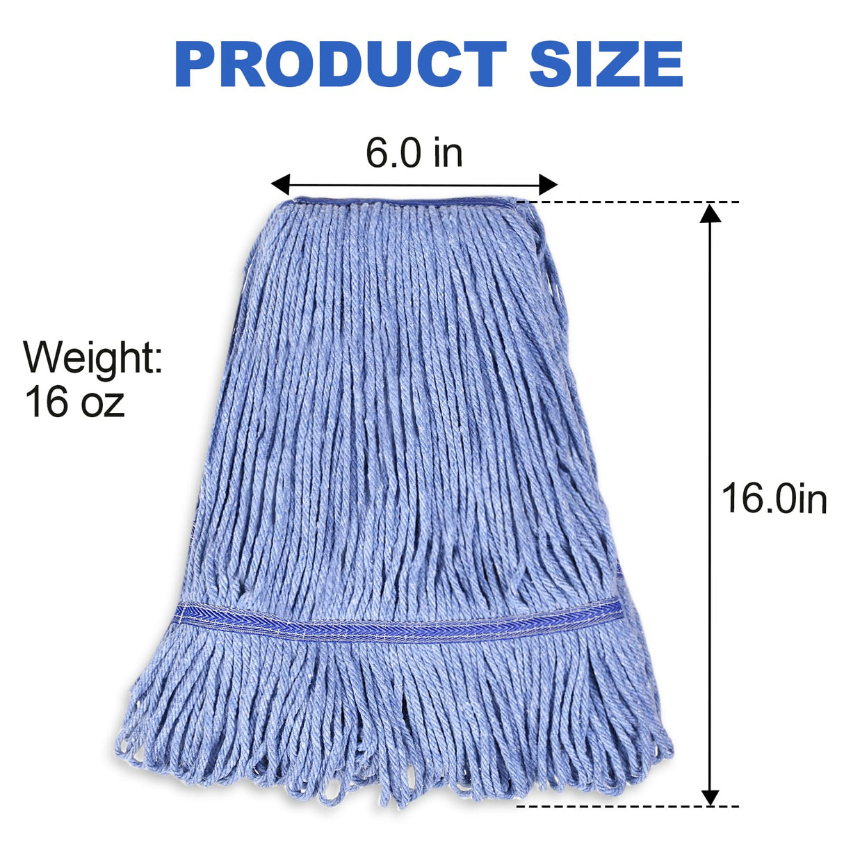 HiBaby 4 Pack Commercial Mop Head Replacement, Heavy Duty Mop Head Commercial Replacement for General and Floor Cleaning, Wet Industrial Blue Cotton Looped End String Head Refill (Blue)