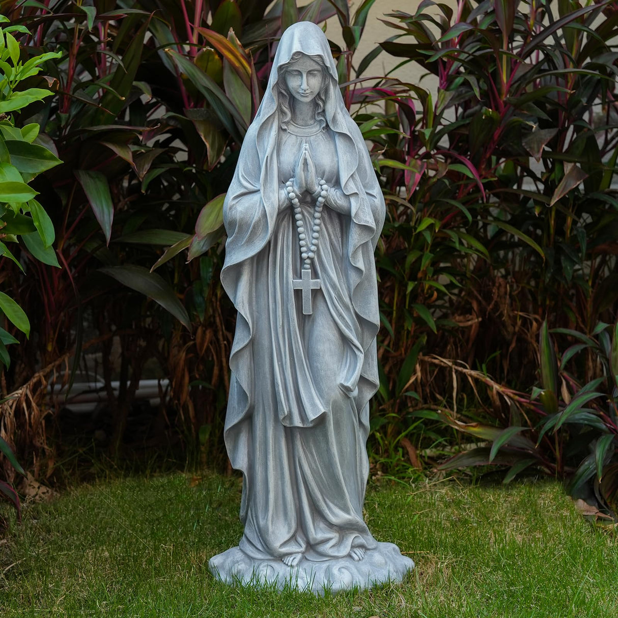 VChymm Virgin Mary Praying Statue 31.49 Inch Tall Outdoor Garden Religious Garden Outdoor Yard Patio Deck Home Entryway Hallway Sculpture Magnesium Oxide Stone (Grey Virgin)