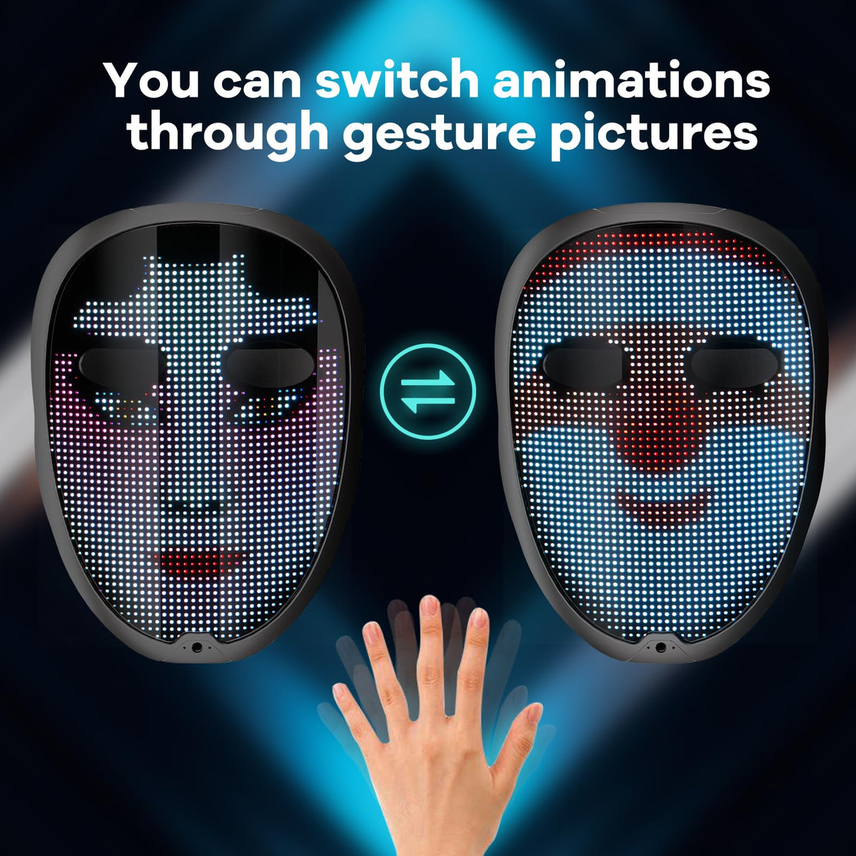 AIGLUN LED Face Transforming Mask with Gesture Control Fun - Cool stuff Halloween Cosplay and Christmas Parties