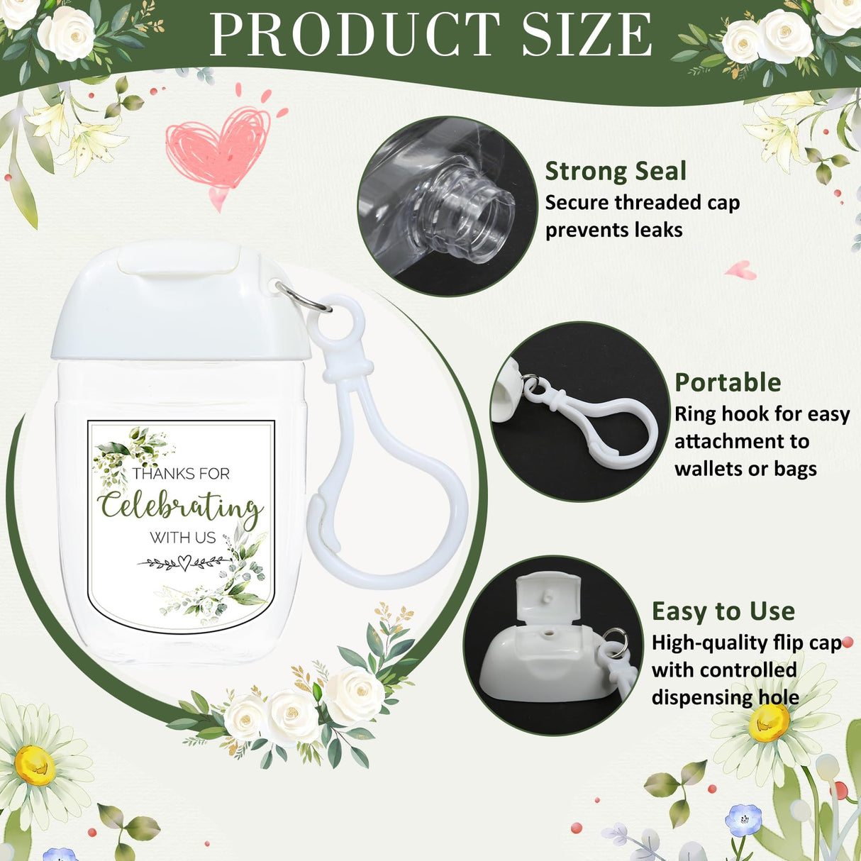 50Pcs Mini Hand Sanitizer Bottles Bulk with Thank You Labels - Wedding Favors - Personalized Wedding Favors for Guests, Thank You Gifts Party Supplies for Bridal Shower Gift (Sanitizer Not Included)
