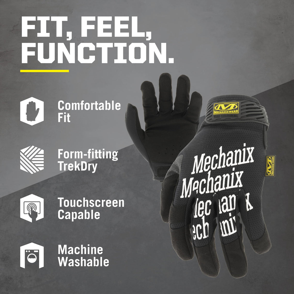 Mechanix Wear Original Work Gloves - Multi-Purpose Outdoor Work Gloves - Secure Fit - Durable & Machine Washable - Breathable & Comfortable - X-Large - Black