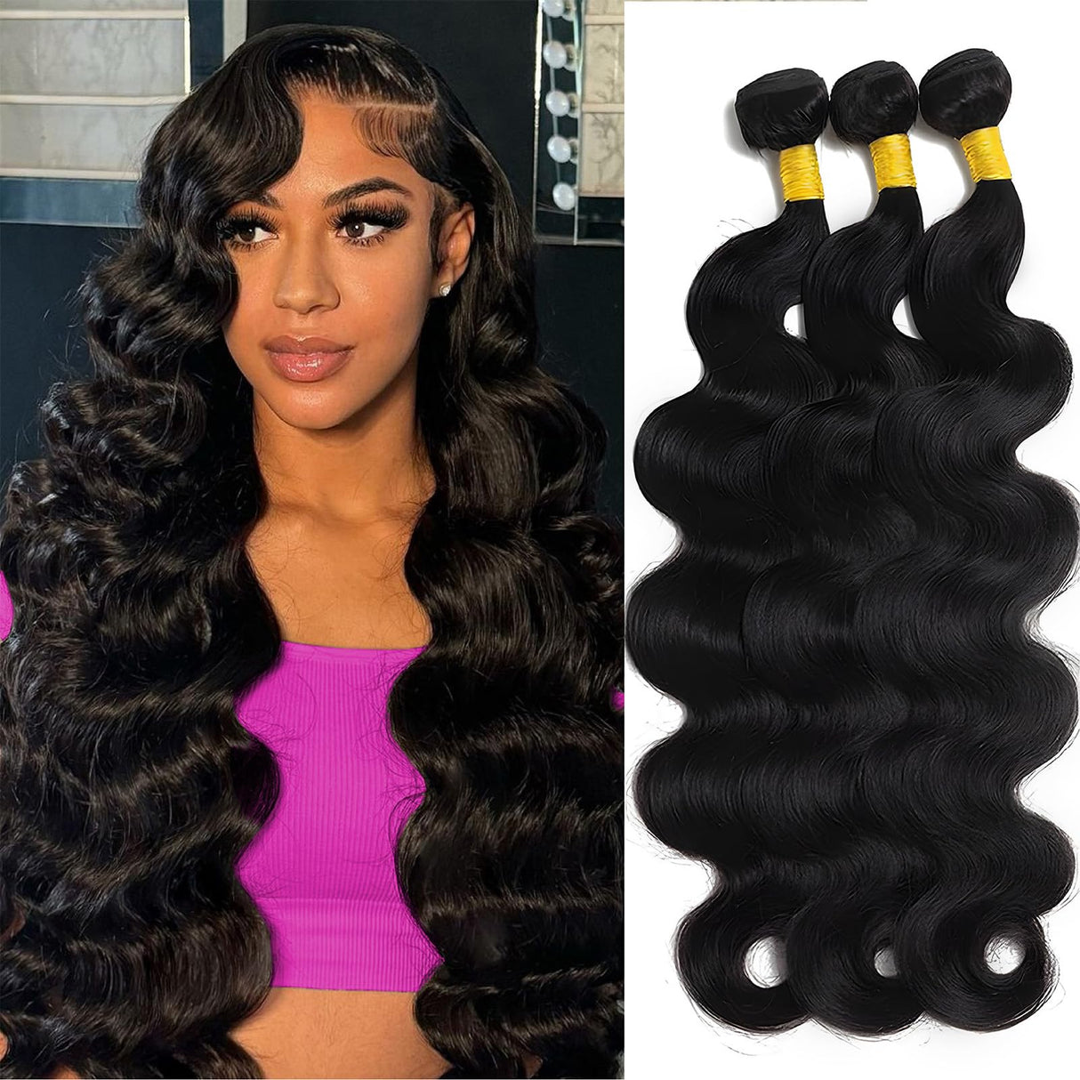 12A Brazilian Body Wave Bundles Human Hair 22 24 26 Inch 100% Real Raw Virgin Human Hair Bundles Body Wave 3 Bundles Human Hair Extension Natural Color(22 24 26)