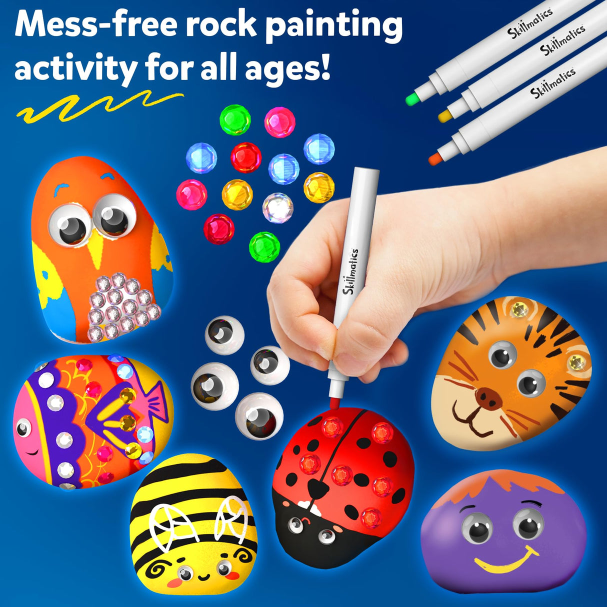 Skillmatics Rock Painting Kit - Mess-Free Art & Craft Activity for Girls & Boys, Craft Kits & Supplies, DIY Creative Activity, Christmas Gifts for Kids Ages 4, 5, 6, 7, 8, 9, 10, 11,12