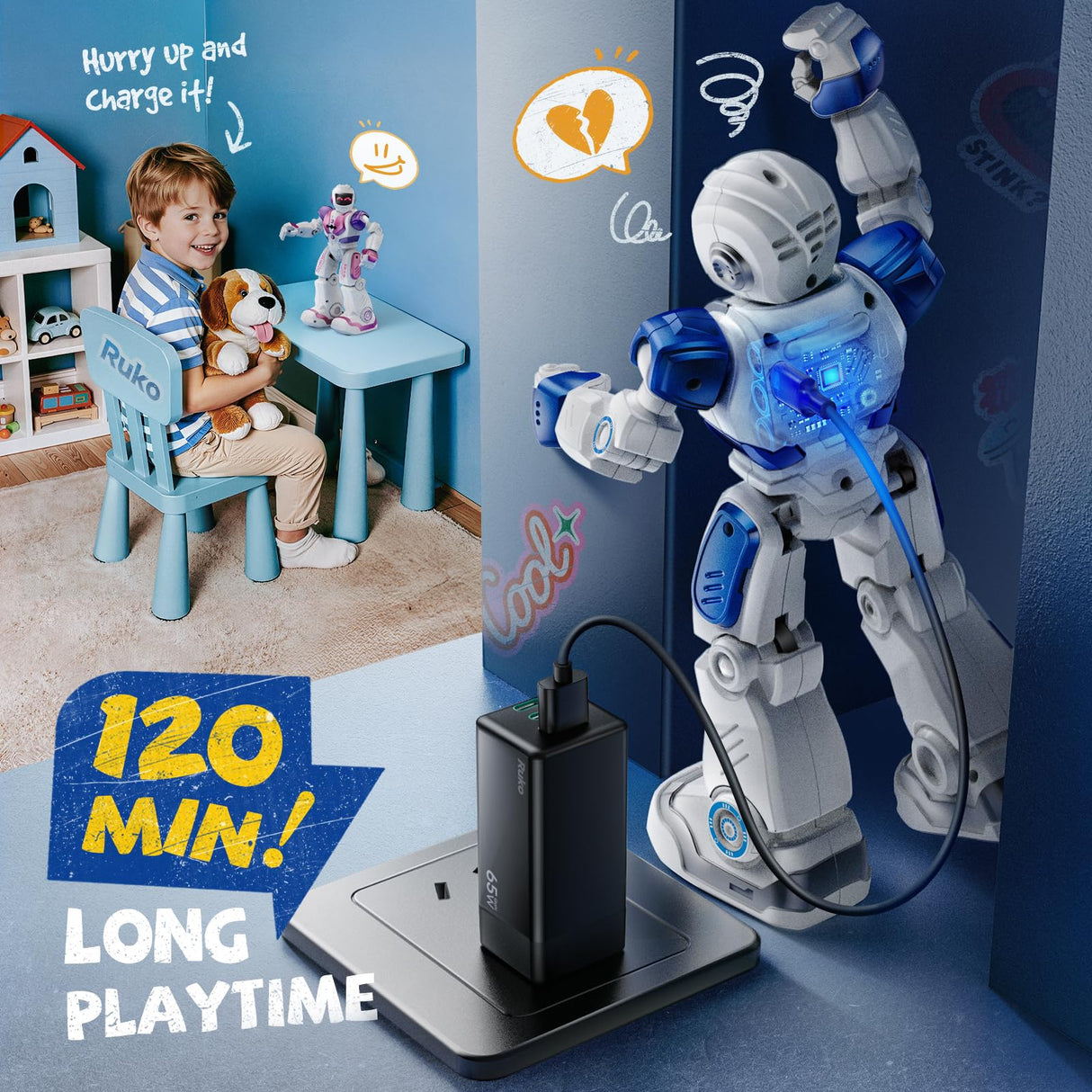 Ruko 6088 Programmable Robot, Gesture Sensing Intelligent Remote Control Robot for Kids 3-6 Years, Christmas Birthday Gift